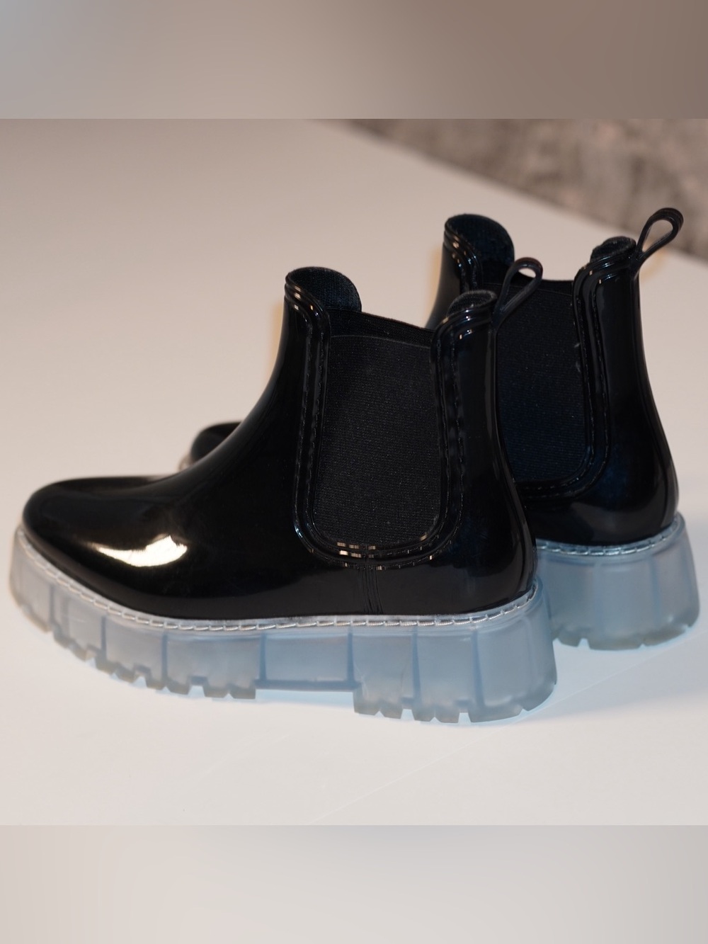 ASOS Black Patent Chelsea Boots with Frosted Clear Lug Sole